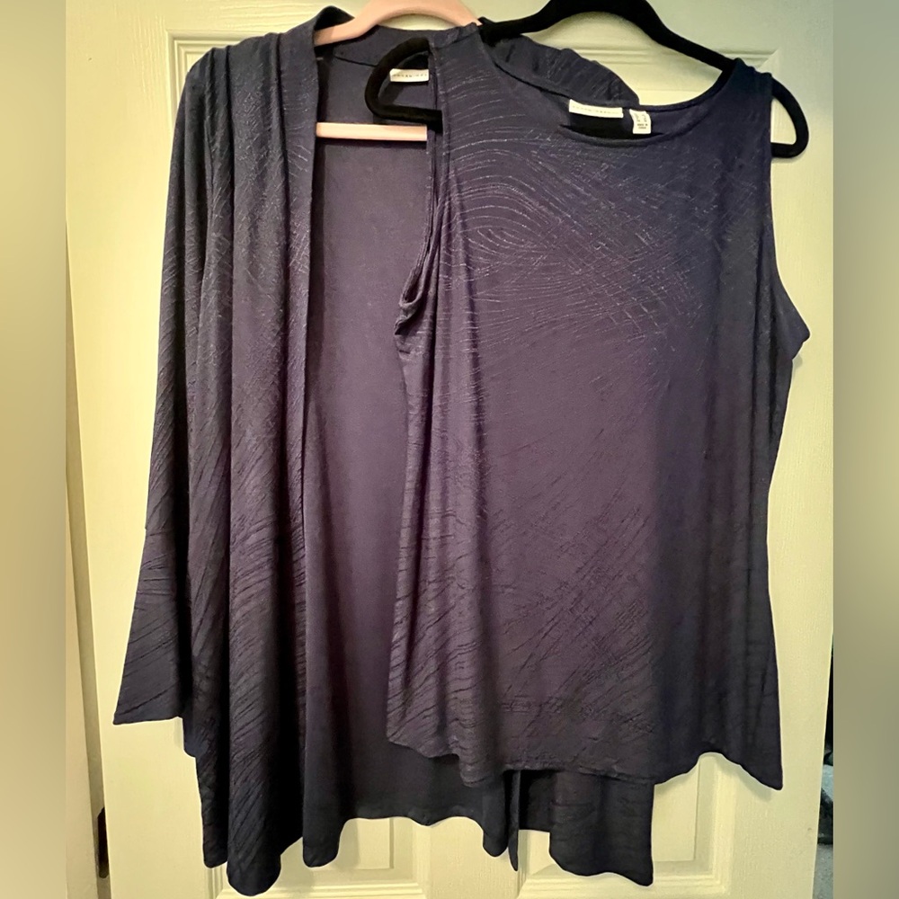 Susan Graver Elegant Navy Sleeveless Top and Cardigan Set